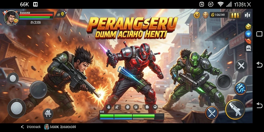 Screenshot gameplay 66K menampilkan aksi pertempuran yang mendebarkan.