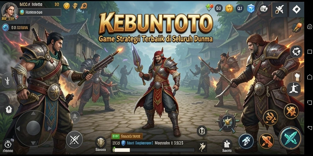 Screenshot KEBUNTOTO menampilkan aksi pertempuran strategi yang seru.