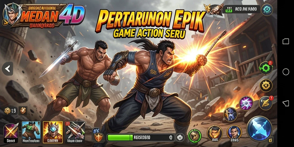 Tangkapan layar dari gameplay MEDAN4D menunjukkan aksi pertarungan yang dinamis.