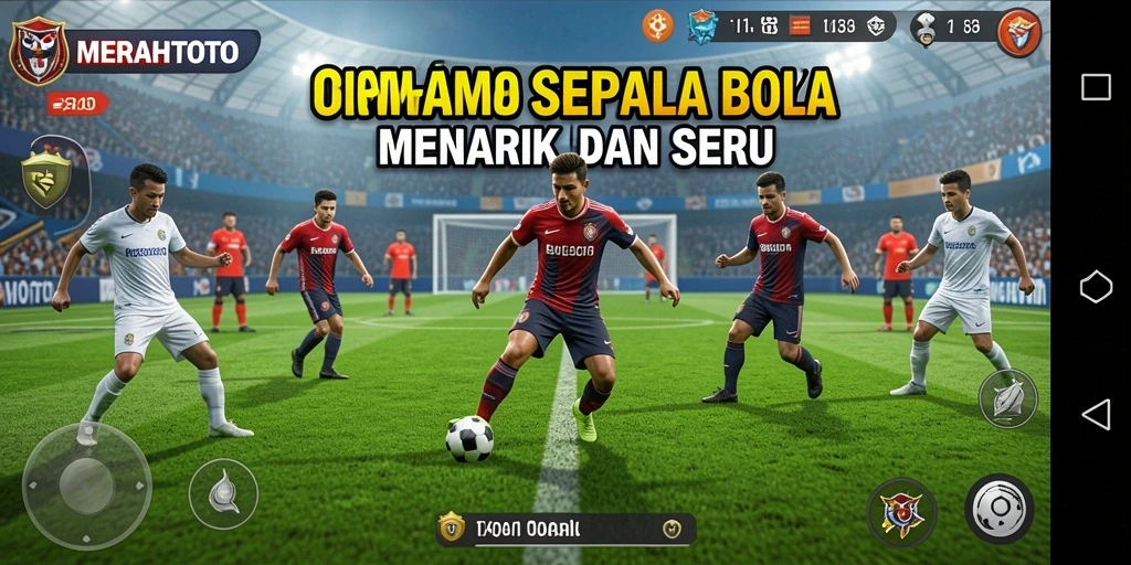 Screenshot menunjukkan gameplay seru dari MERAHTOTO dengan aksi sepak bola dinamis.