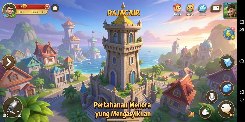Tampilan menara & musuh dalam gameplay RAJACAIR